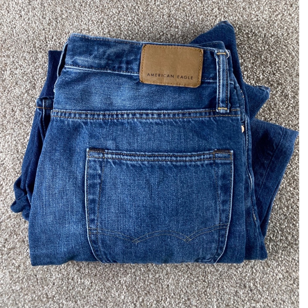 American Eagle Men Loose Fit Jeans Blue Medium Wash 34x30 Relaxed Leg Denim Read